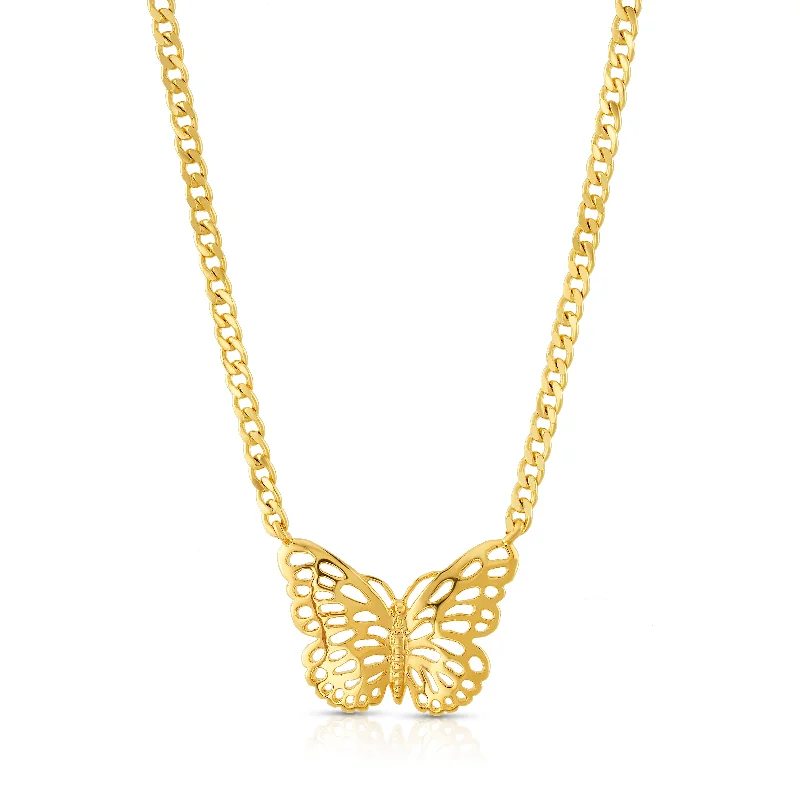 Designer Necklaces For Exclusive Style-GOLD 80'S BUTTERFLY NECKLACE