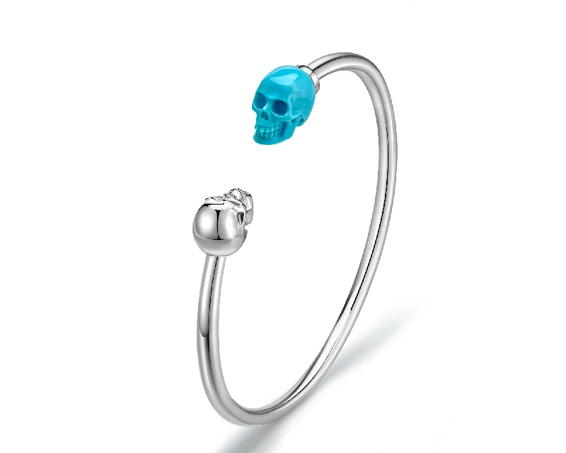 Beautiful Bracelets For Women-Gem Skull Bracelet of American Turquoise Carved Skull, 925 Sterling Silver