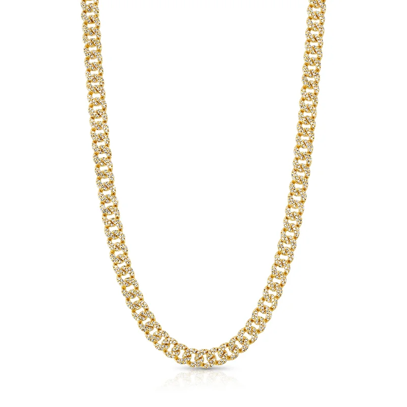 Simple Layered Necklaces For Casual Chic-THIN VIBRATION CZ CUBAN NECKLACE, GOLD BRSS