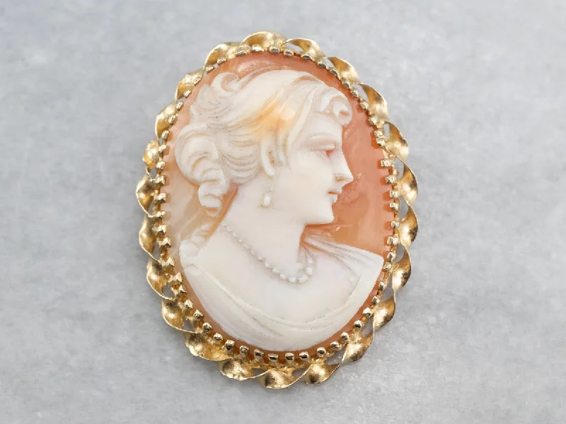 Brooch For Hair Accessories-Vintage Gold Twist Cameo Brooch or Pendant