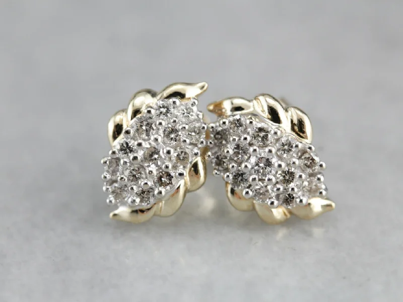 Dangle Earrings For Bridesmaids-Vintage Diamond Cluster Stud Earrings