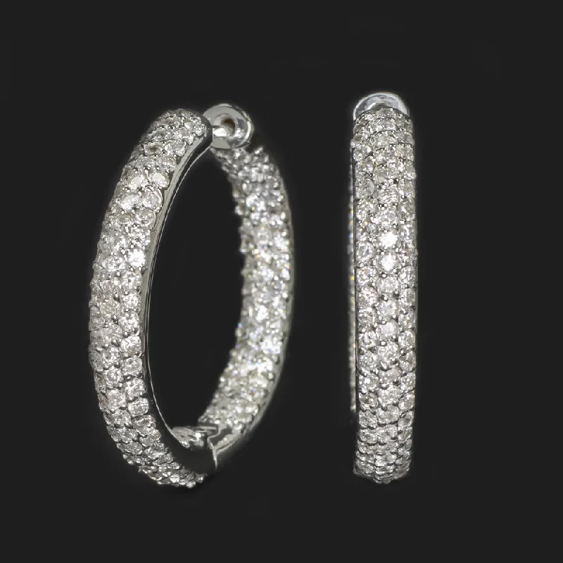 Ethnic Earrings For Cultural Events-5.25ct NATURAL DIAMOND IN AND OUT HOOP EARRINGS PAVE ROUND CUT 14k WHITE GOLD