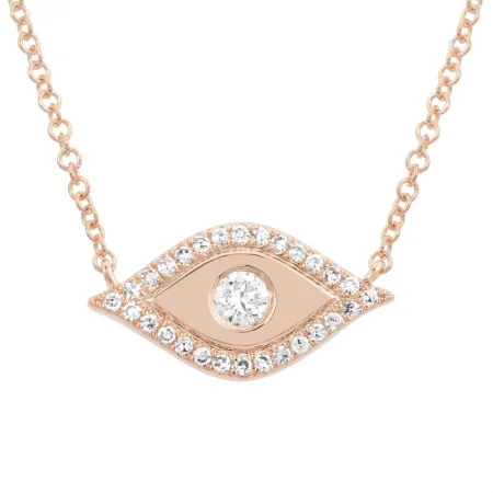 Personalized Heart Necklaces For Loved Ones-14K Rose Gold Diamond Evil Eye Necklace