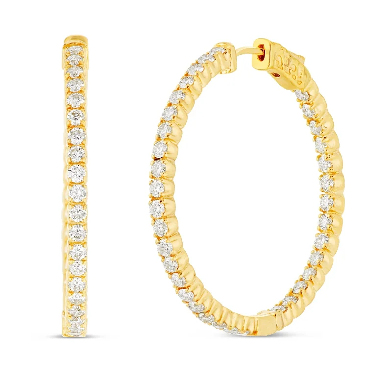 Affordable Gold Earrings For Daily Wear-14K Gold 1.99ct Diamond Inside-out Hoop Earrings, 1.25"