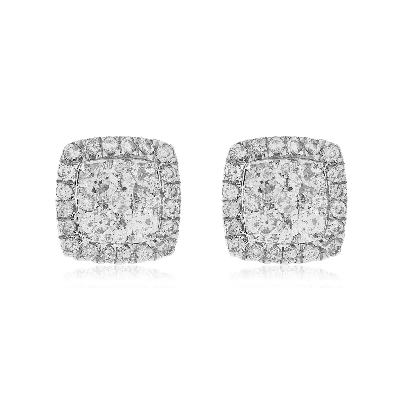 Black Earrings For Formal Parties-14K White Gold .65ct Square Diamond Stud Earrings