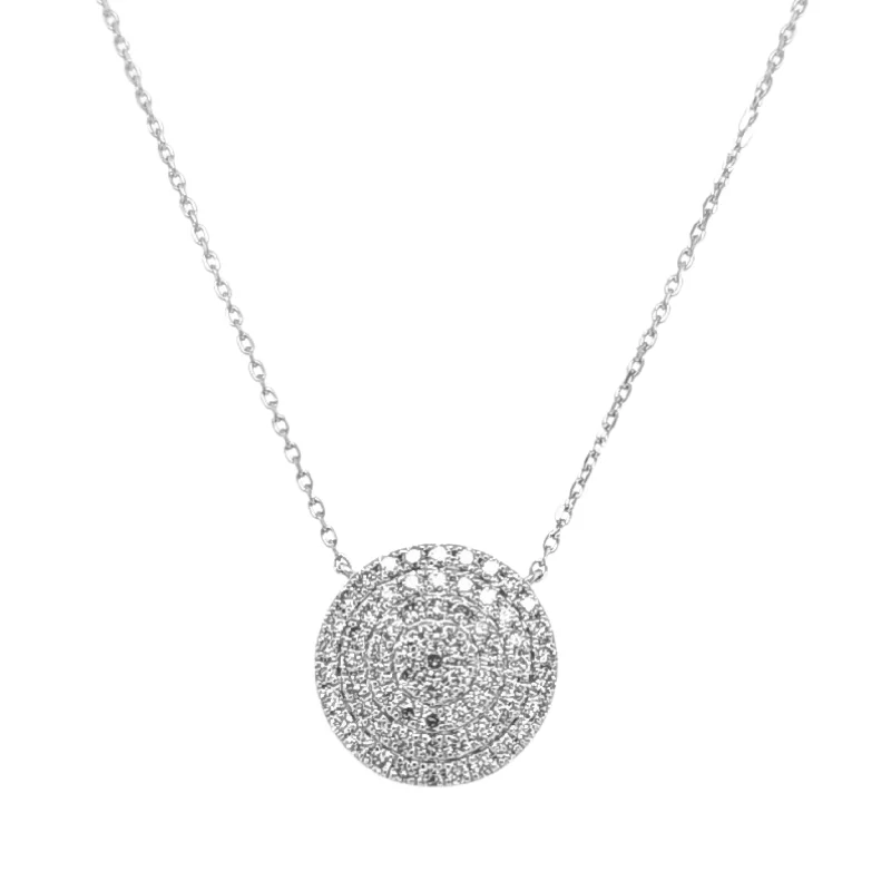 Simple Choker Necklaces For Casual Style-14kw Gold Pavé Diamond Disc Necklace