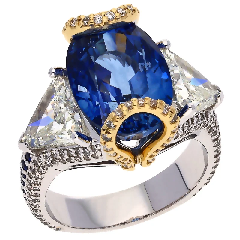 Beautiful Titanium Rings For Simple Style-18K White & Yellow Gold Custom Design Sapphire & Diamond Ring