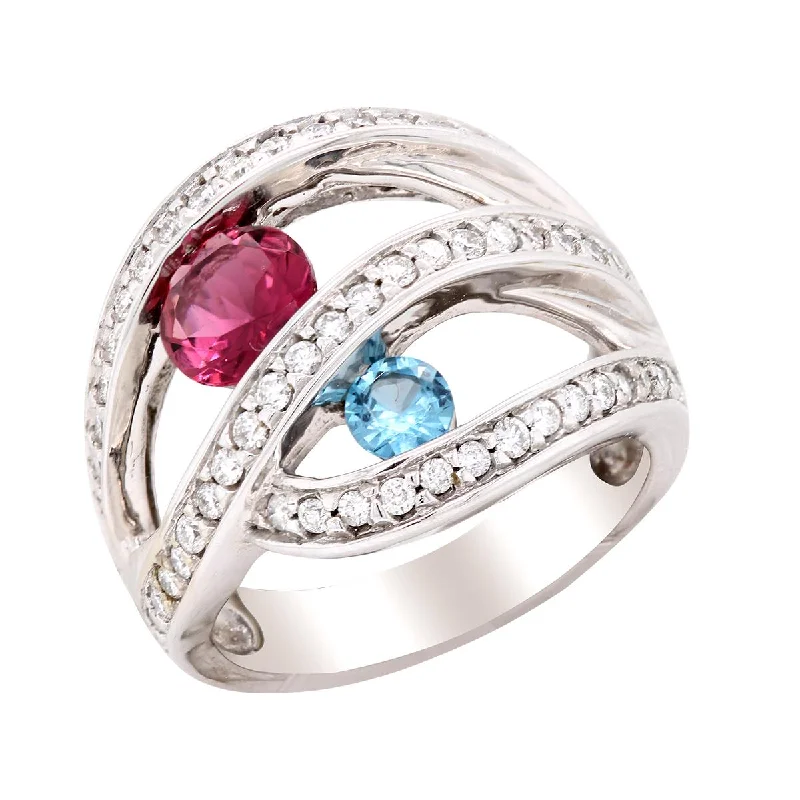 Minimalist Titanium Rings For Stylish Simplicity-WHITE GOLD STATEMENT RING WITH MULTI-COLORED GEMS