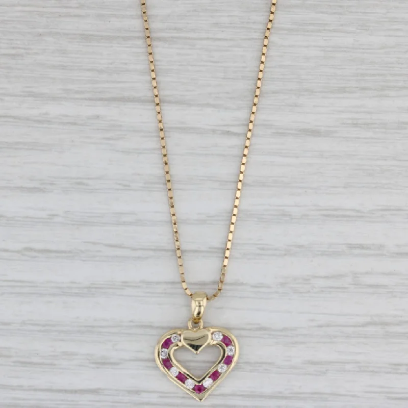 Simple Silver Necklaces For Office Wear-0.22ctw Ruby Diamond Open Heart Pendant Necklace 14k Gold 16.75" Box Chain