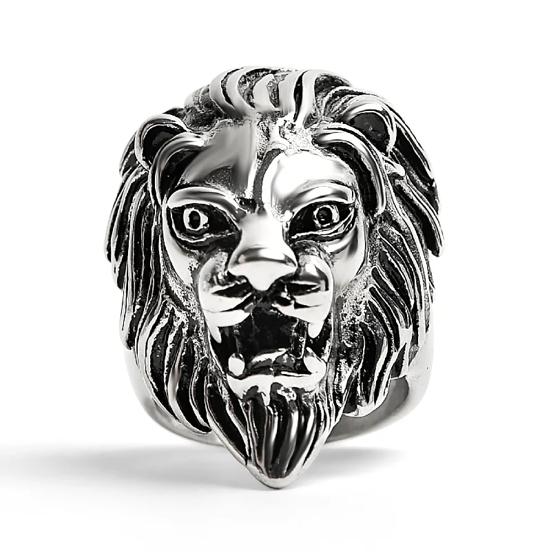 Luxury Rose Gold Rings For Special Days-Stainless Steel Roaring Lion Head Ring / SCR3047