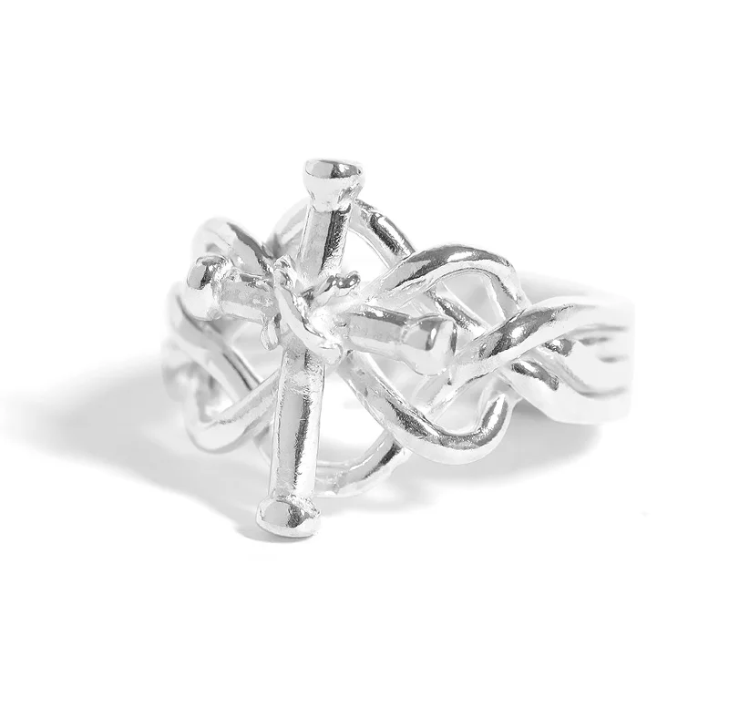 Statement Rings For Special Occasions-Sterling Silver Braided Cross Ring / SSR0155