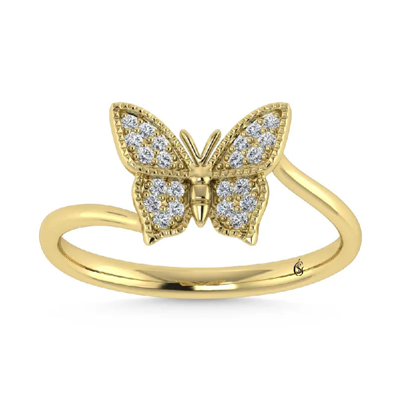 Unique Custom Wedding Rings For Couples-14K Yellow Gold Diamond 1/10 Ct.Tw. Butterfly Ring