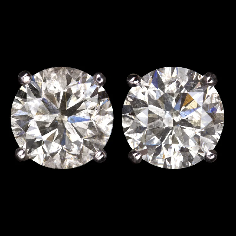 Wedding Earrings For Bridesmaids-3.16ct VERY GOOD CUT NATURAL DIAMOND STUD EARRINGS ROUND BRILLIANT WHITE GOLD