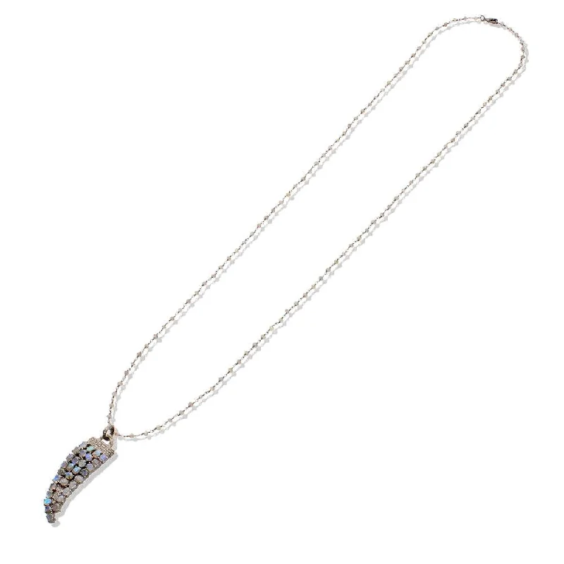 Affordable Diamond Necklaces-DIAMOND HORN NECKLACE, LABRADORITE