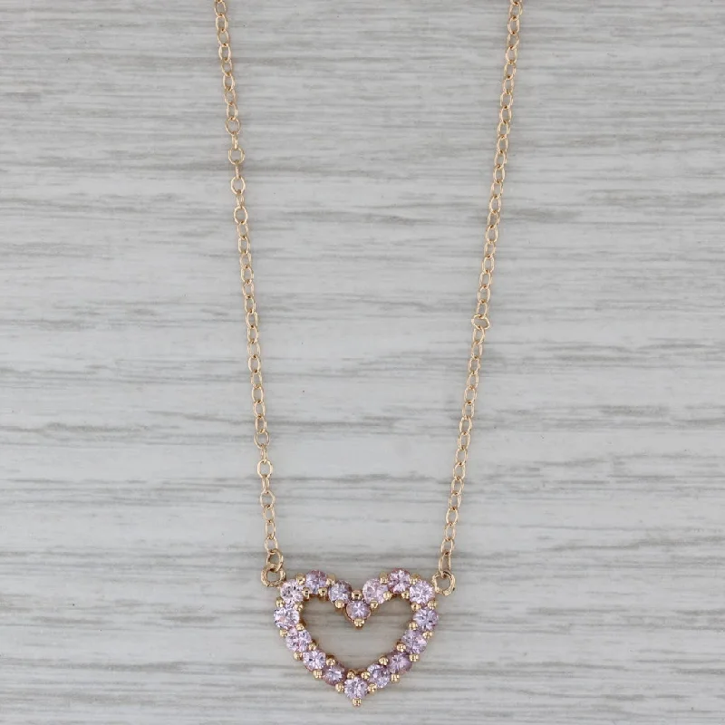 Spherical Necklaces For Modern Fashion-1.55ctw Pink Sapphire Heart Pendant Necklace 14k Yellow Gold 17.75" Cable Chain