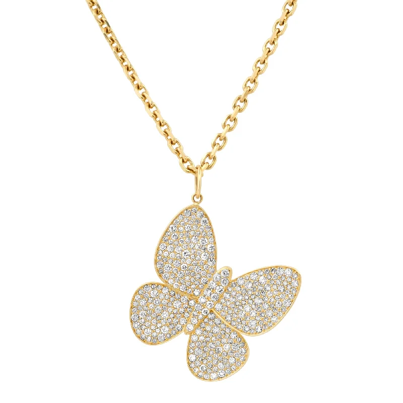 Unique Necklaces For Special Gifts-SMALL THICK TIGHT LINK CHAIN W/ STUNNING DIAMOND BUTTERFLY PENDANT, 14kt GOLD