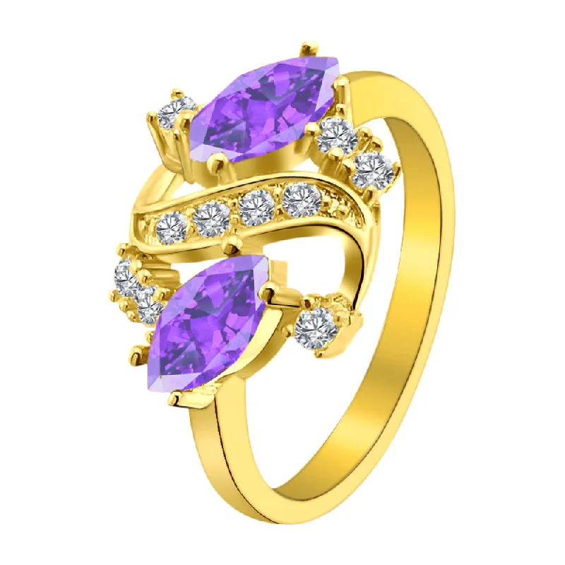 Luxury Wedding Bands For Elegant Occasions-Purple CZ With Accent CZ Stones Gold Over Brass Ring / FSR0007