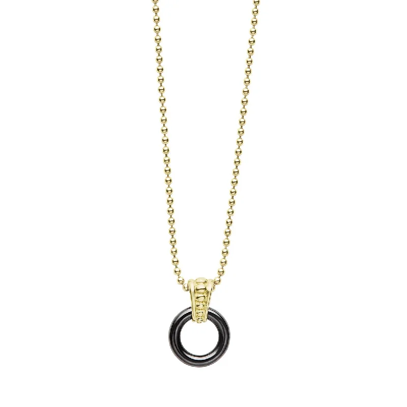 Simple Silver Necklaces For Work Wear-18k Gold Black Ceramic Circle Pendant Necklace