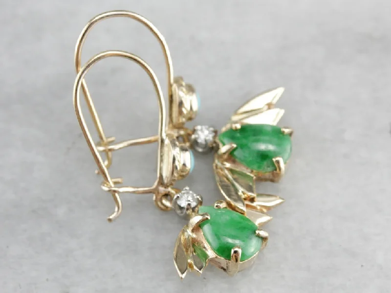 Simple Drop Earrings For Stylish Look-Vintage Jade Diamond and Turquoise Drop Earrings