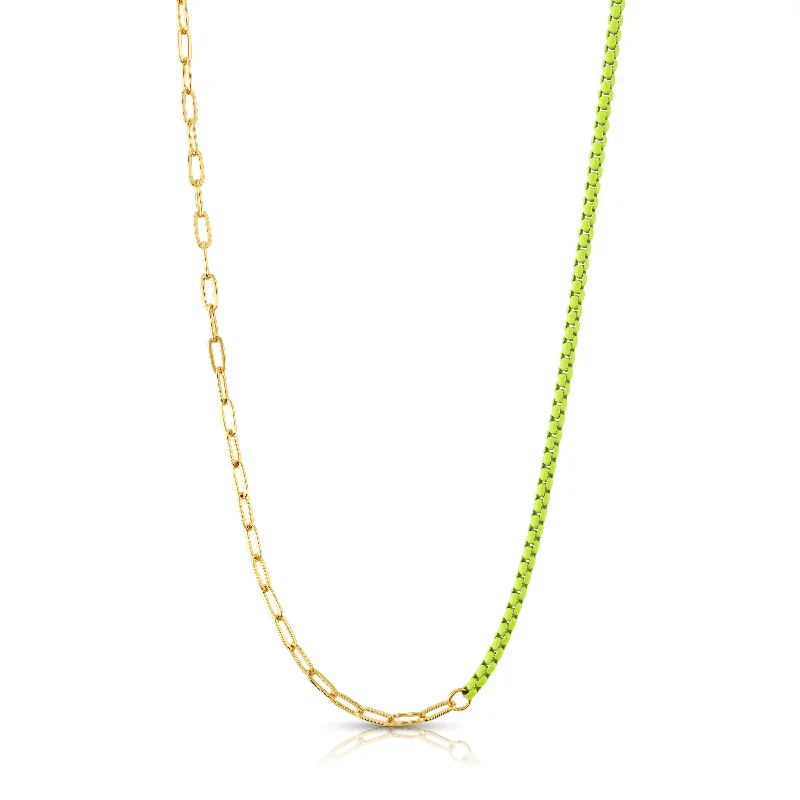 Elegant Choker Necklaces For Elegant Look-HALF & HALF ENAMEL PAPERCLIP NECKLACE, NEON YELLOW