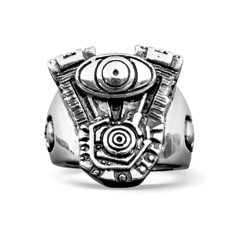 Personalized Couple Rings For Love-Stainless Steel Motorcycle Engine With Skull Accents Ring / SCR3073