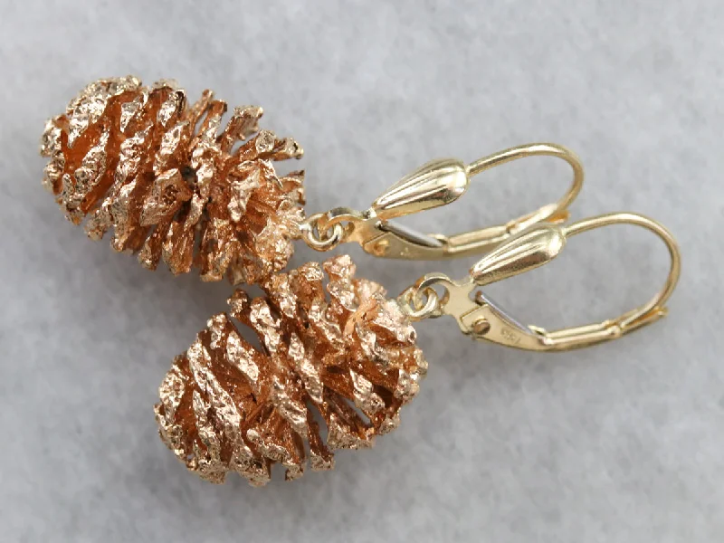 Elegant Drop Earrings For Cocktail Party-Two Tone Pine Cone Drop Earrings