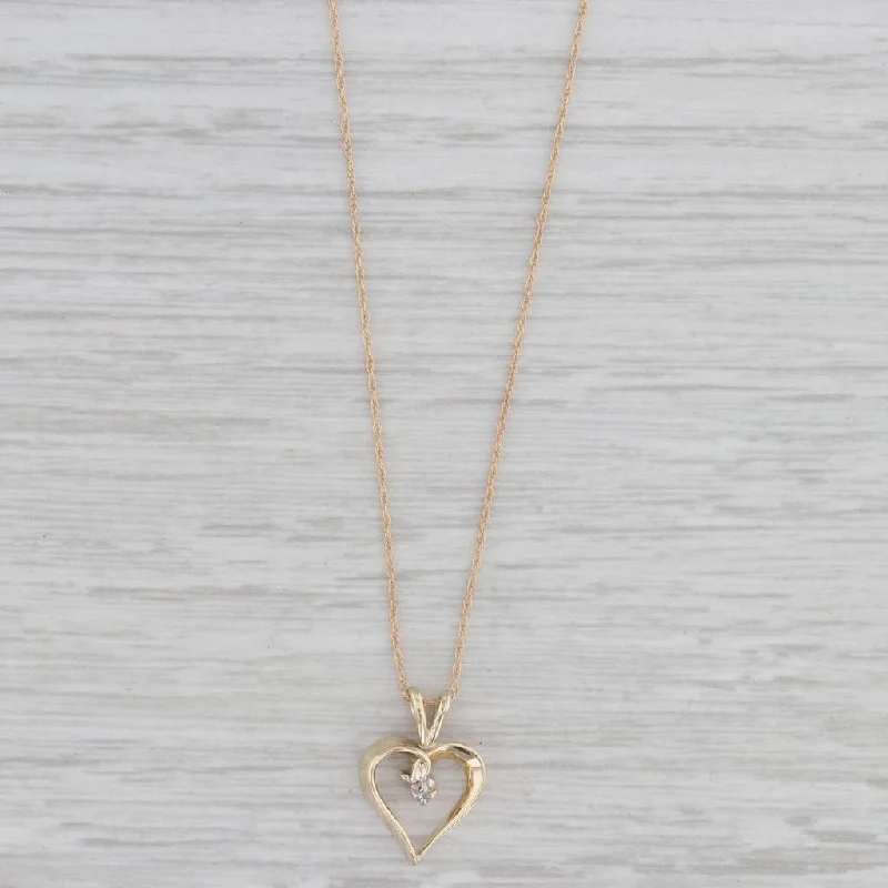 Wedding Necklaces For Brides-Diamond Open Heart Pendant Necklace 10k Yellow Gold 18" Rope Chain