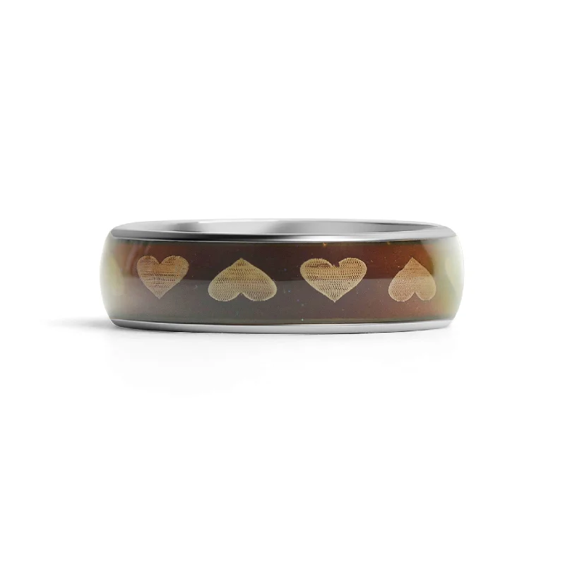 Modern Wedding Rings For Trendy Brides-Mood Band With Hearts Stainless Steel Ring / CFR9014