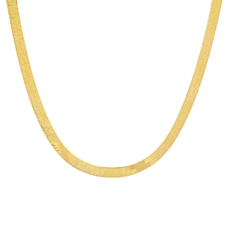 Fashionable Necklaces For Spring Trends-WIDE HERRINGBONE NECKLACE, 14kt GOLD