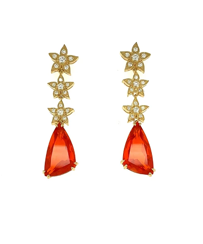 Elegant Drop Earrings For Formal Occasions-Mexican Fire Opal Drop Earrings with Diamonds 47-JSA