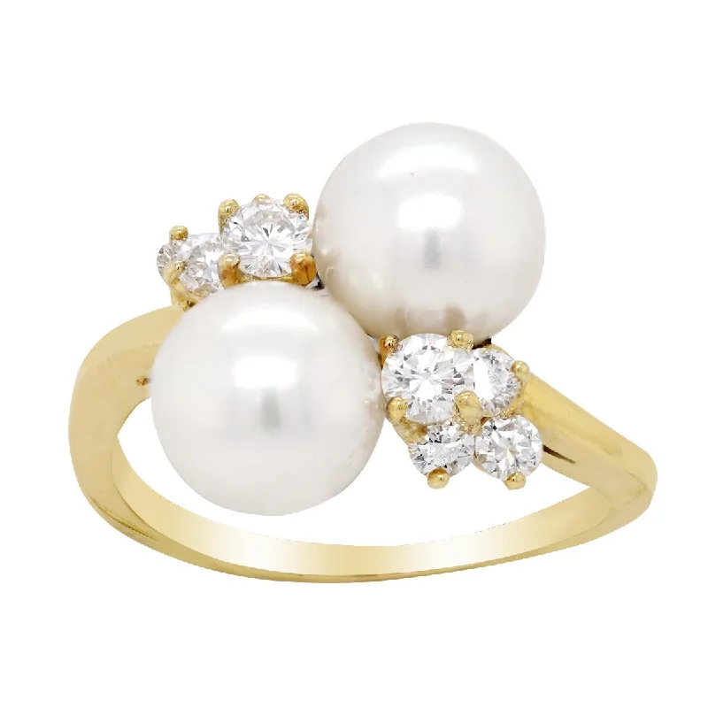 Vintage Style Gold Rings For Weddings-YELLOW GOLD BYPASS PEARL RING, 1/2 CT TW