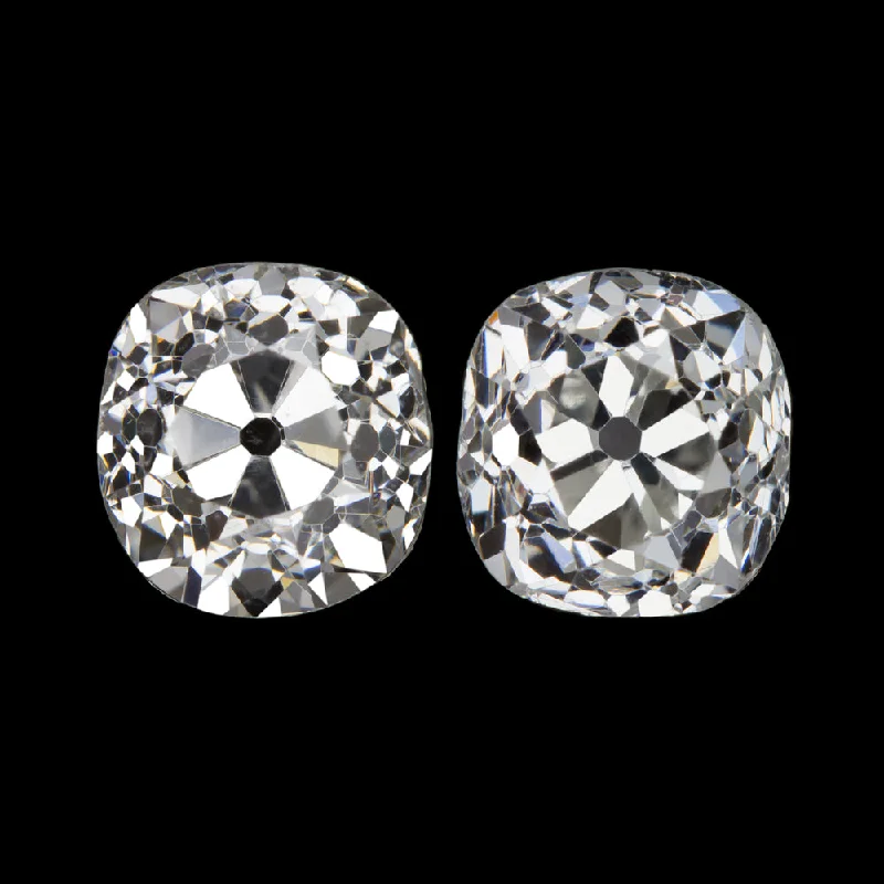 Long Drop Earrings For Evening Wear-0.81ct OLD MINE CUT DIAMOND STUD EARRINGS G SI2 PAIR ANTIQUE CHUNKY PAIR CUSHION