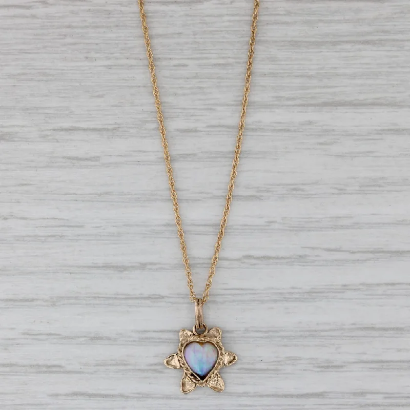 Minimalist Pendant Necklaces For Subtle Style-Opal Cabochon Heart Flower Pendant Necklace 14k Yellow Gold 16" Rope Chain