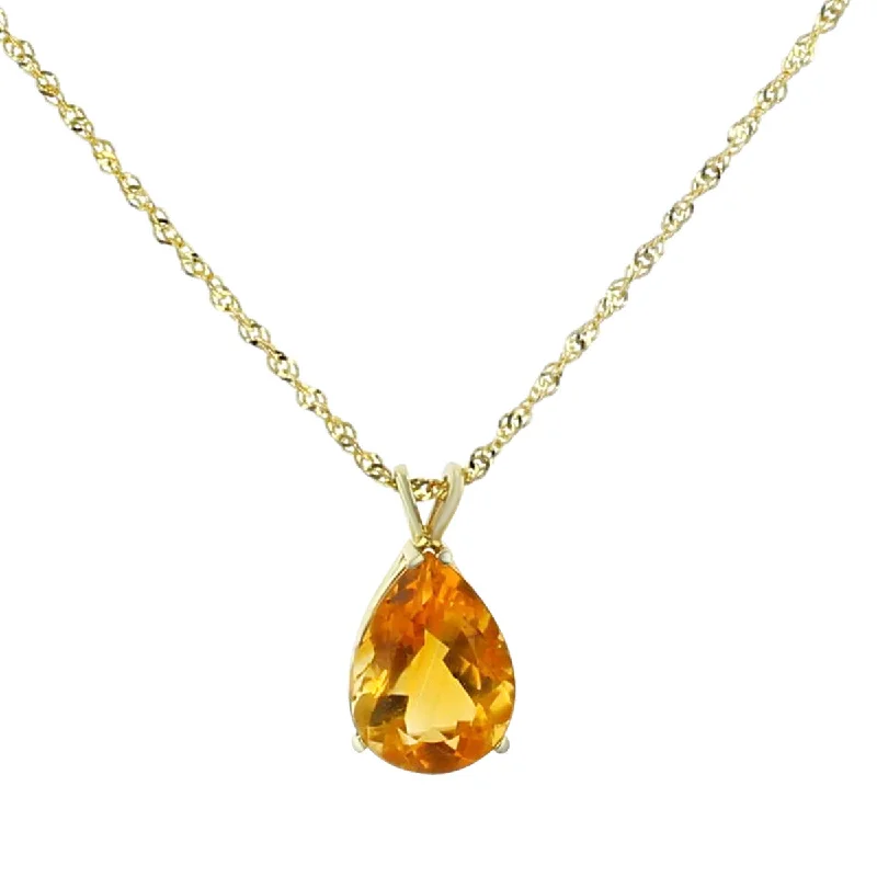 Simple Chain Necklaces For Day-to-day Wear-14K Yellow Gold Pear Shape Citrine Pendant Necklace