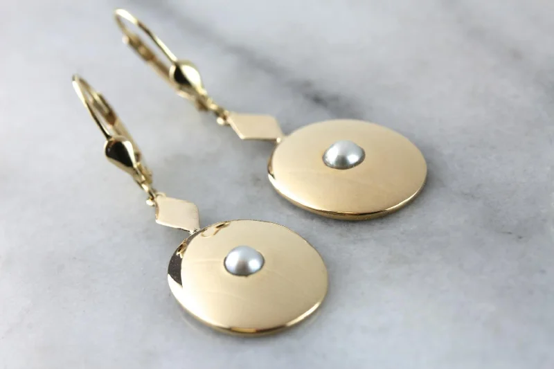 Trendy Earrings For Spring Fashion-Polished Yellow Gold and Pearl Drop Earrings