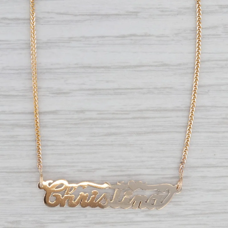 Fashion Necklaces For Holiday Parties-Christina Pendant Necklace 14k Yellow Gold Curb Chain Stationary Name 20"