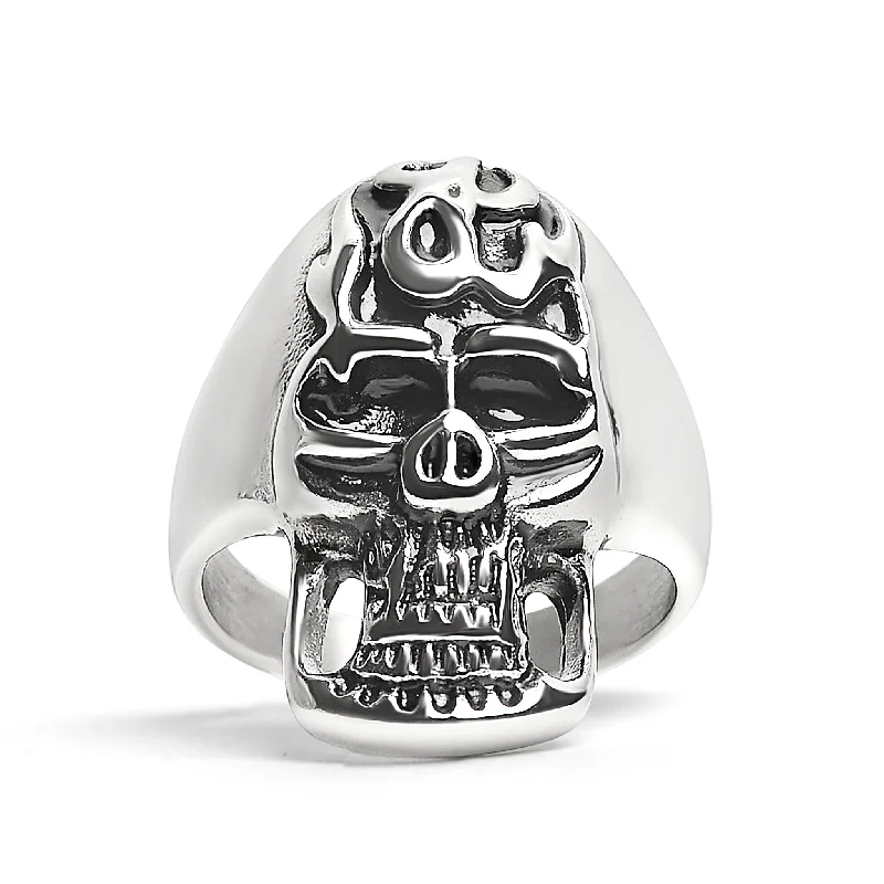 Fashionable Gemstone Rings For Elegant Style-Stainless Steel Polished Flaming Skull Ring / SCR2016