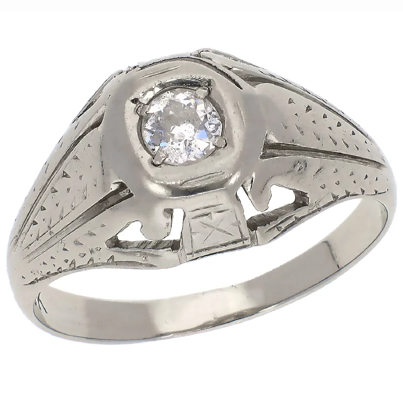 Designer Custom Rings For Unique Style-Vintage 18K White Gold Diamond Ring