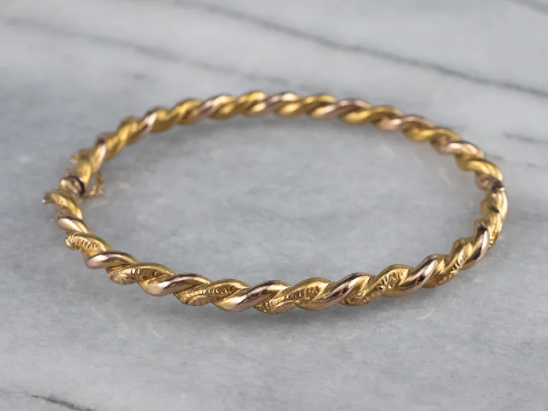 Stylish Bridal Bangles-Victorian Twisted Gold Bangle Bracelet