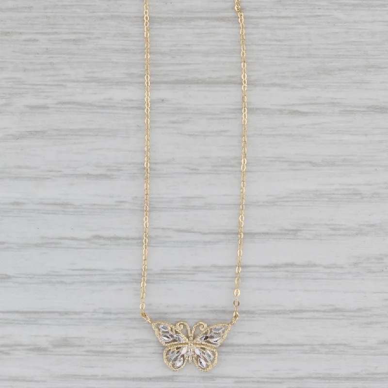 Fashionable Beaded Necklaces For Summer Look-2-Toned Butterfly Pendant Necklace 14k Yellow White Gold 18" Cable Chain