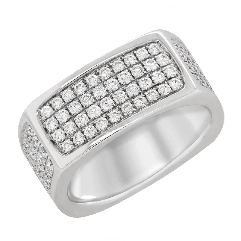 Sparkling Diamond Rings For Engagement-WHITE GOLD MENS RING WITH DIAMOND PAVE, 1.62 CT TW