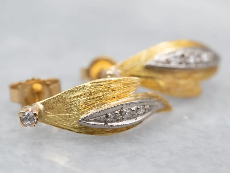 Comfortable Drop Earrings For Daily Wear-Antique Elements, Botanical Diamond and Gold Earrings