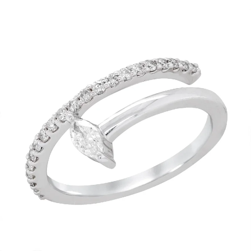 Modern Geometric Rings For Bold Fashion-WHITE GOLD FASHION RING WITH MARQUISE AND ROUND DIAMONDS, .38 CT TW