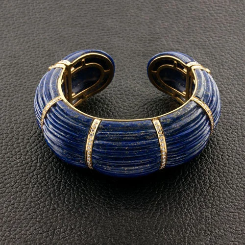 Classic Bracelets For Special Days-Lapis & Diamond Cuff Bracelet