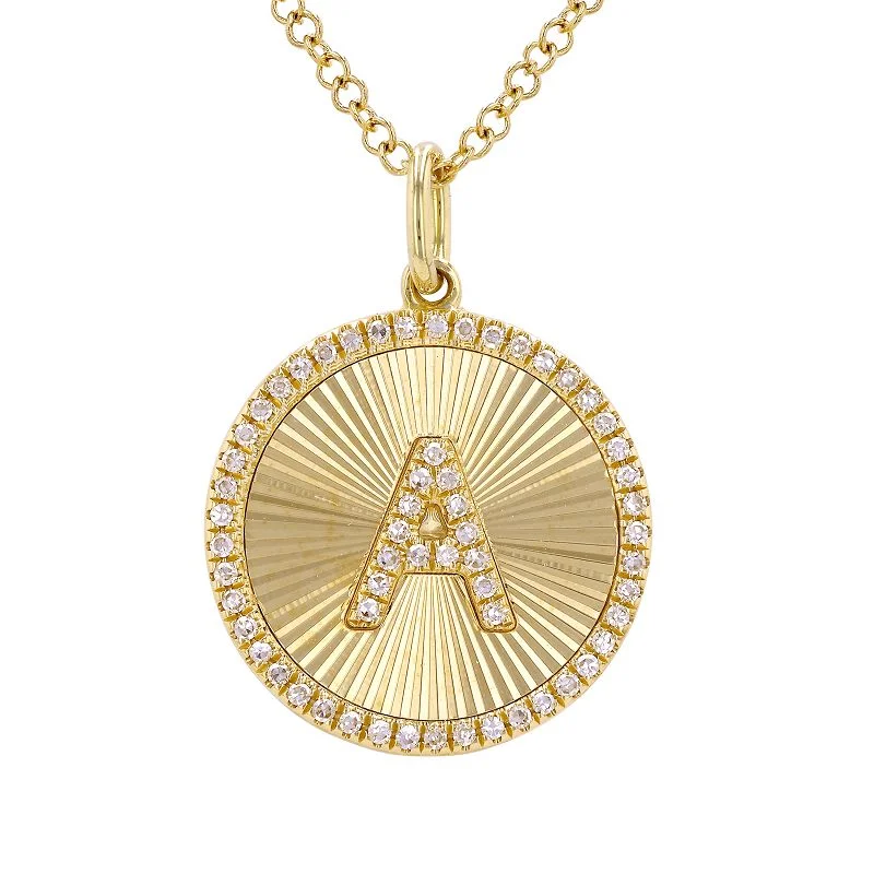 Fashionable Necklaces For Spring Trends-14K Yellow Gold Fluted Disc Diamond Initial Necklace