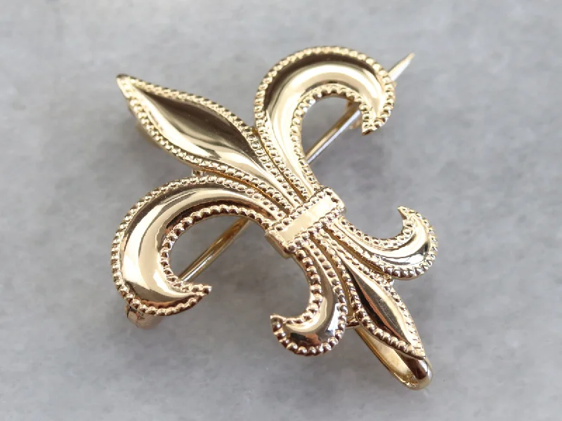 Rhinestone Brooch For Evening Dresses-Vintage Gold Fleur De Lis Brooch