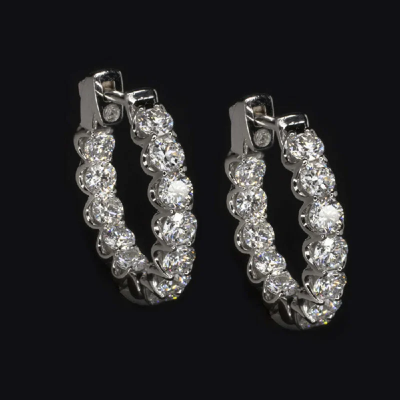 Designer Earrings For Special Occasions-2.57ct LAB CREATED DIAMOND HUGGIE HOOP EARRINGS 16mm IN & OUT 14k WHITE GOLD