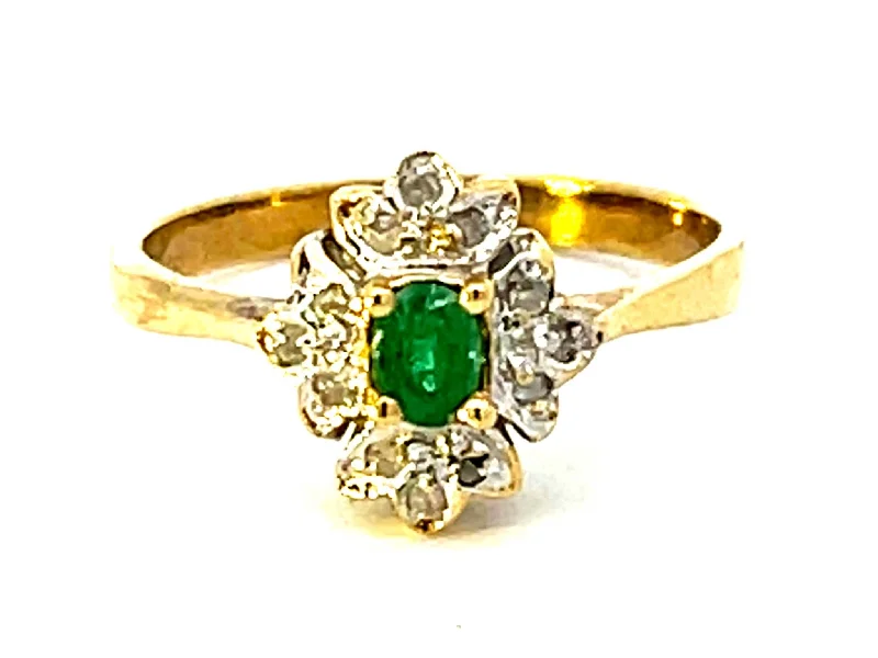 Timeless Diamond Rings For Engagement-Emerald and Diamond Halo Ring in 14k Yellow Gold