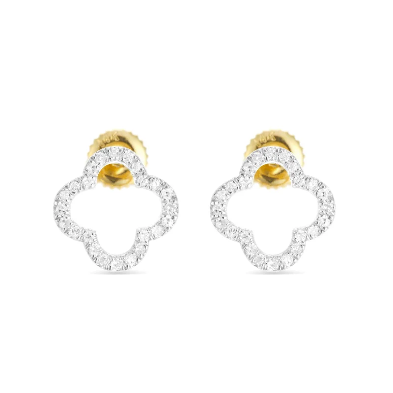 Cute Earrings For Teen Girls-14K Gold .20CT Diamond Clover Flower Stud Earrings