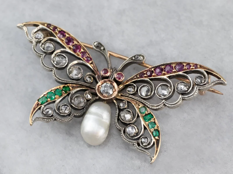 Wedding Brooch For Bridal Fashion-Art Nouveau Gemstone Butterfly Brooch